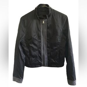 Guess Women’s Bomber Style Jacket Nylon with Felt Trim Black Size Medium.
